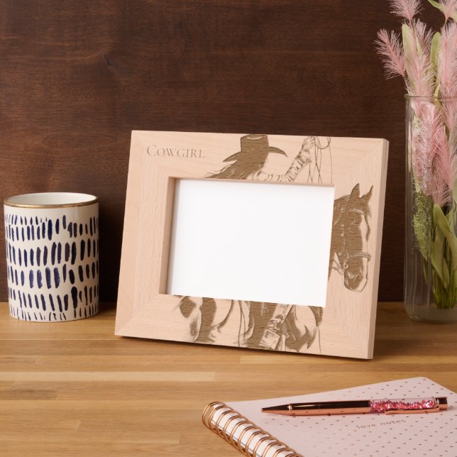 Western Cowgirl on Horse Etched Frames (Left)