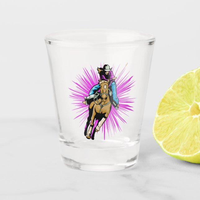 Western Cowgirl On Running Horse Shot Glass (Front)