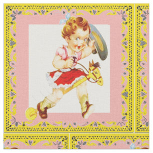 Western Cowgirl On Stick Horse Bandanna Trim Fabric