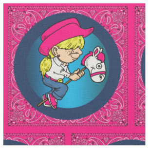 Western Cowgirl On Stick Horse Bandanna Trim Fabric