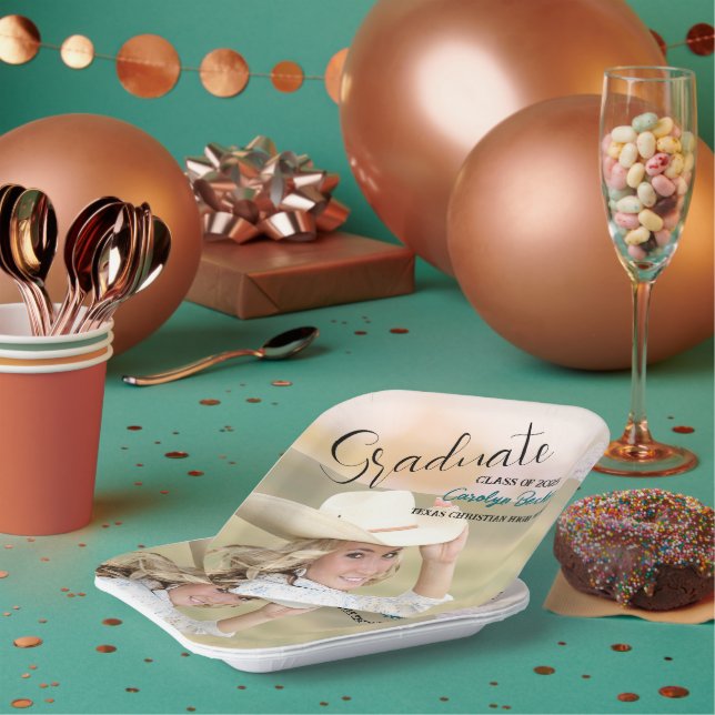 Western Cowgirl Photo Graduation Paper Plate (Multi)