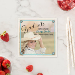Western Cowgirl Photo Graduation Party Napkin