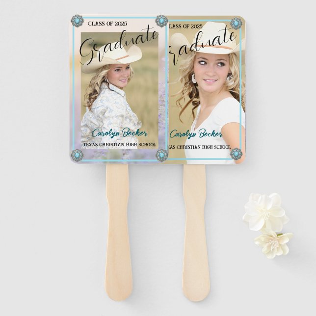 Western Cowgirl Photo Graduation Set of Fans (Front and Back)