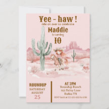 Western Cowgirl Pink Birthday Invitation