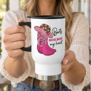 Western Cowgirl Pink Boots Country Line Dancing Travel Mug
