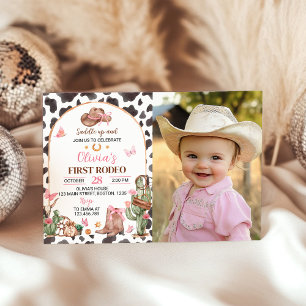 Western Cowgirl Pink Bow Birthday Photo Invitation