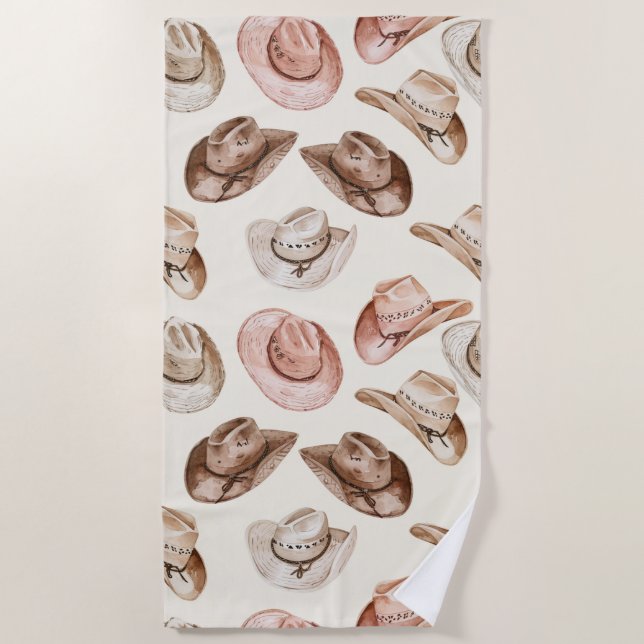 Western Cowgirl Pink Brown Hats  Beach Towel (Front)