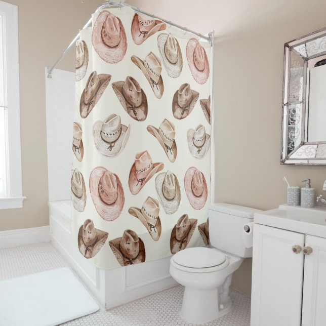 Western Cowgirl Pink Brown Hats  Shower Curtain (In Situ)