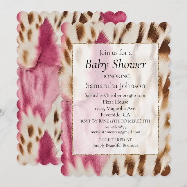Western Cowgirl Pink Gold Cream Cowhide Invitation (Front/Back)
