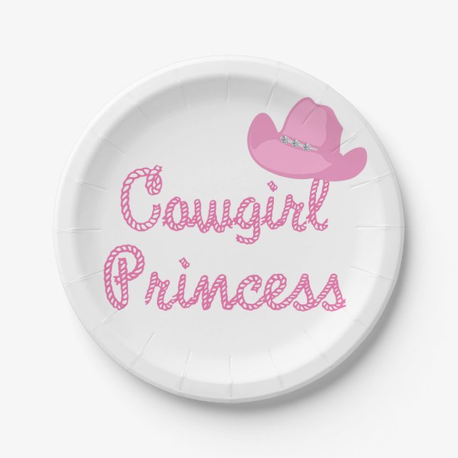 Western Cowgirl Princess Party Pink Hat Paper Plate (Front)