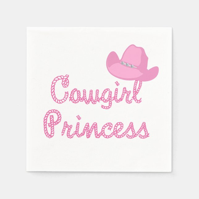 Western Cowgirl Princess With Pink Hat Party Napkin (Front)
