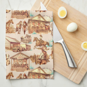 Western Cowgirl Ranch Horse Scenes  Tea Towel