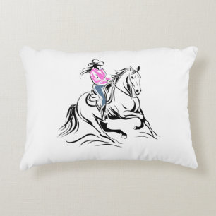 Western Cowgirl Riding Horse Illustration Decorative Cushion