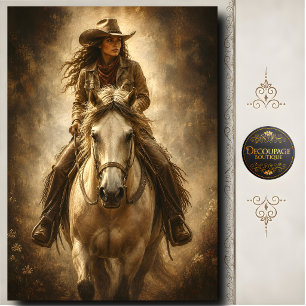 Western Cowgirl Riding White Horse Portrait Art Tissue Paper