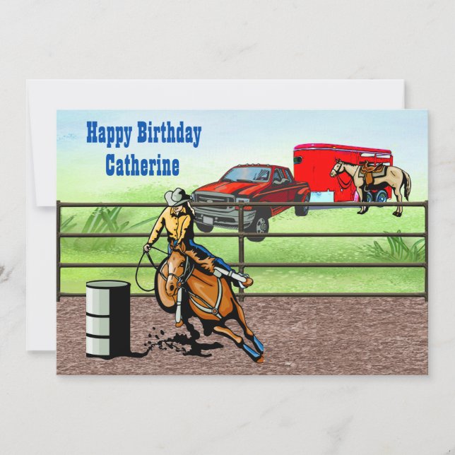 Western Cowgirl Rodeo Barrel Racer in Arena Invitation (Front)