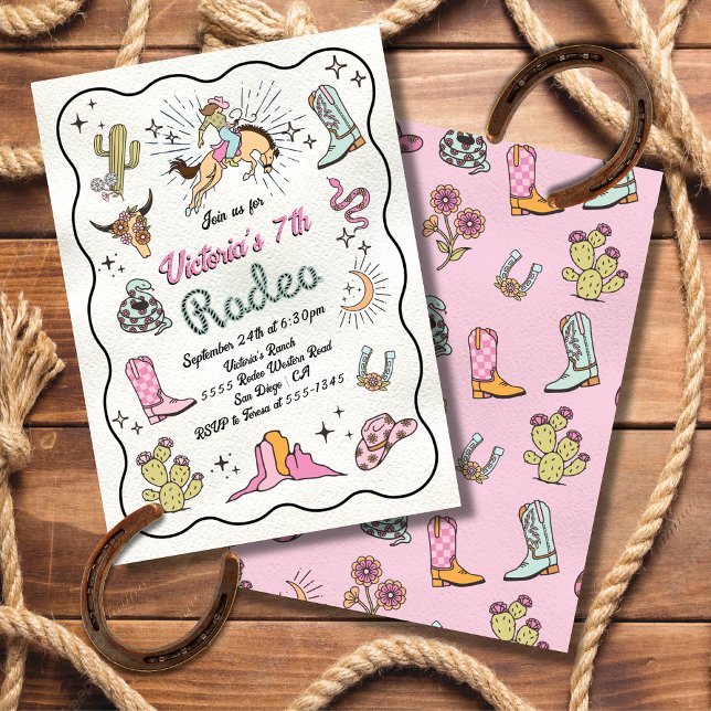 Western Cowgirl Rodeo hand drawn Birthday Invitation (Creator Uploaded)