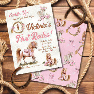 Western Cowgirl Rodeo Pink Bow Pony Birthday Invitation