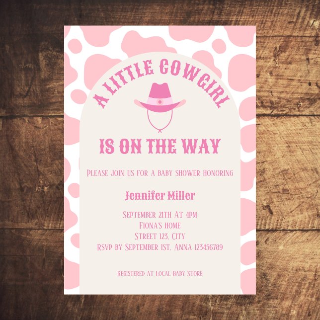 Western Cowgirl Rodeo Pink Girl Baby Shower Invitation (cowgirl western rodeo baby girl shower invitation cow print cowboy hat baby pink)