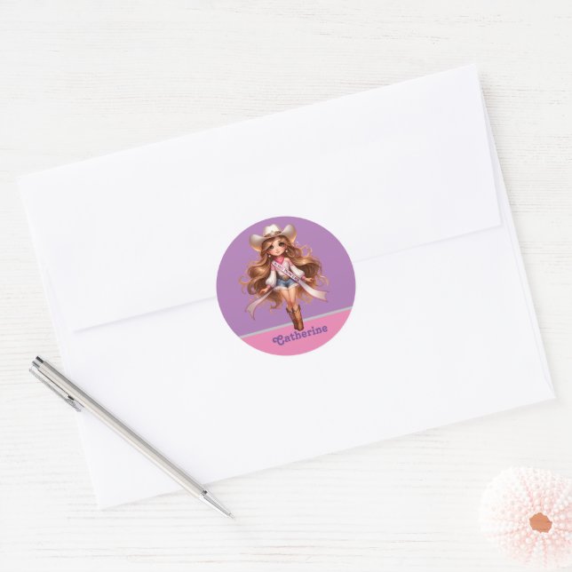 Western Cowgirl Rodeo Princess 1 Personalised Classic Round Sticker (Envelope)