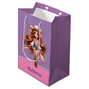 Western Cowgirl Rodeo Princess 1 Personalised Medium Gift Bag