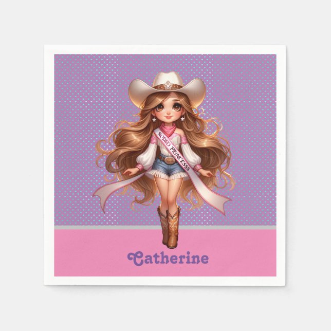 Western Cowgirl Rodeo Princess 1 Personalised Napkin (Front)