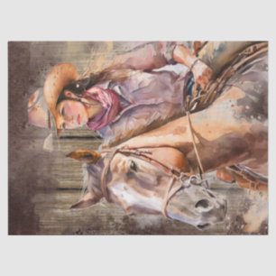 Western Cowgirl Watercolor Decoupage Tissue Paper