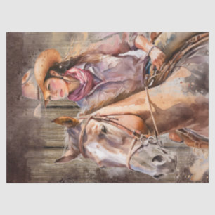 Western Cowgirl Watercolor Decoupage Tissue Paper