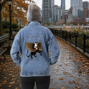 Western Cowgirl Winged Lion Griffon Fantasy Red Denim Jacket