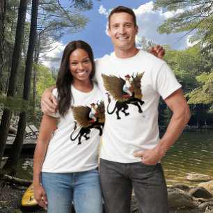 Western Cowgirl Winged Lion Griffon Fantasy Red T-Shirt