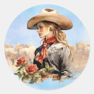Western Cowgirl with Roses Stickers
