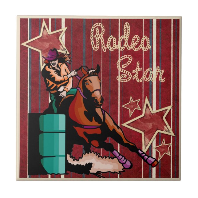 Western Cowgirls Barrel Racing Rodeo Star Tile (Front)