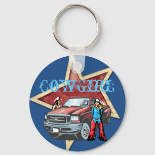 Western Cowgirls With Truck and Star Key Ring