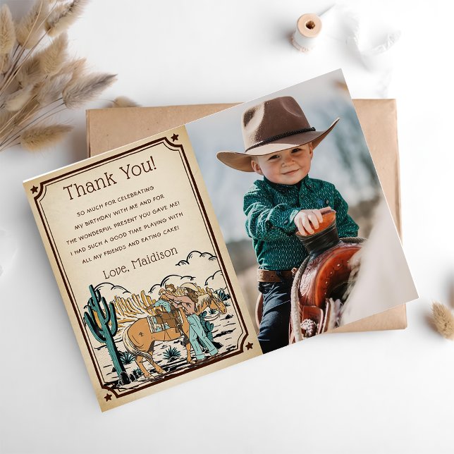 Western Cowgrirl Birthday Party Thank You Card  (Creator Uploaded)