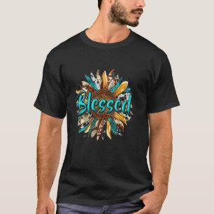 Western Cowhide Leopard Turquoise Sunflower Blesse T-Shirt