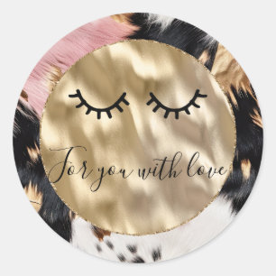 Western Cowhide Pink White Black Cowhide  Classic Round Sticker