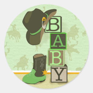 Western Cowpoke Baby Shower Sticker