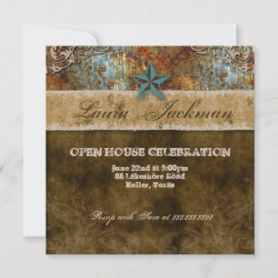 Western Cracked Vintage Grad Damask Horse Rusty Invitation
