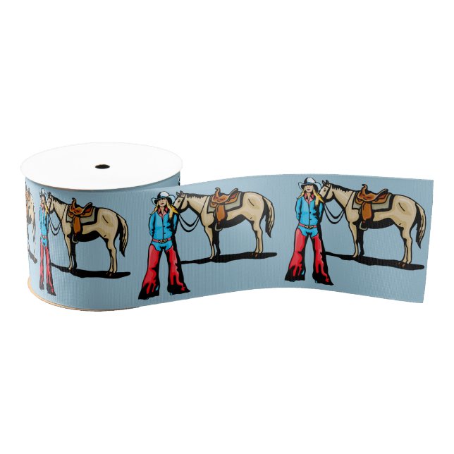 Western Craft Or Gift Wrap Ribbon Cowgirl/Horse Grosgrain Ribbon (Spool)