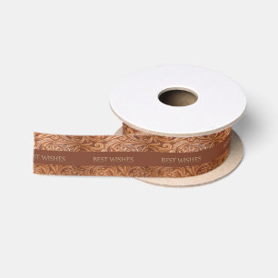 Western Craft Or Gift Wrap Ribbon Leather Print Satin Ribbon
