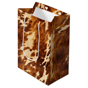 Western Cream Brown Cowhide Medium Gift Bag