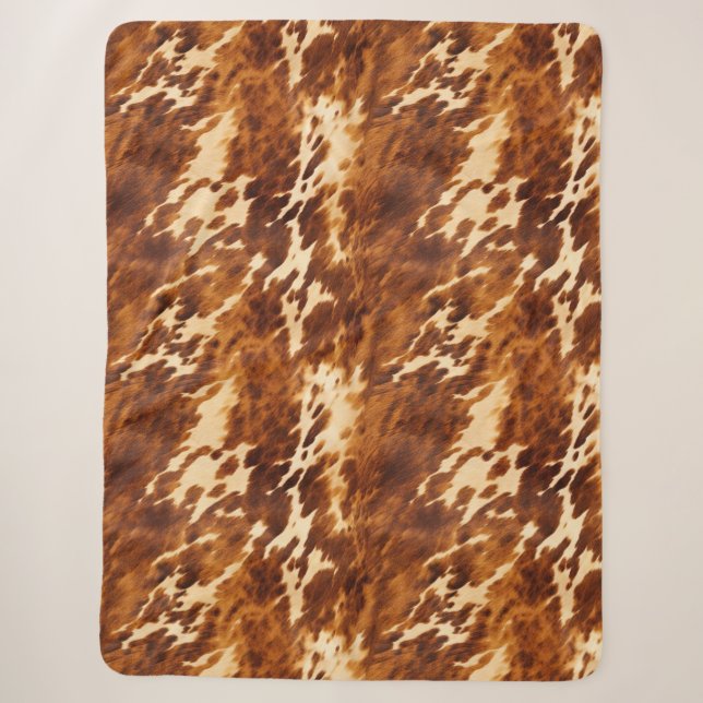 Western Cream Brown Cowhide Sherpa Blanket (Front)