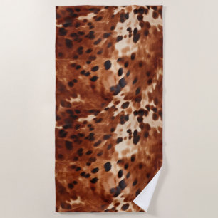 Western Cream Spotted Brown Black Cowhide  Beach Towel