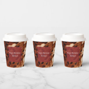 Western Cream Spotted Brown Black Cowhide Paper Cups