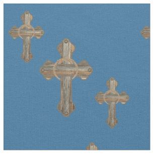 Western Cross Barnwood Ropes and Conchos Fabric