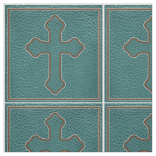 Western Cross Teal And Brown Faux Leather Fabric