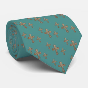 Western Cross With Rope And Conchoe Print Necktie