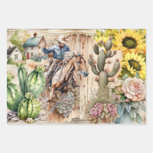 Western decoupage - cowboy sunflower rustic ranch wrapping paper sheet