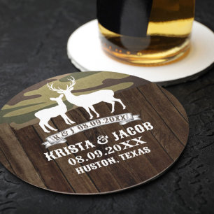 Western Deer The Hunt Is Over Wedding Favour Round Paper Coaster