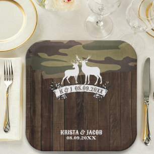 Western Deer The Hunt Is Over Wedding  Paper Plate