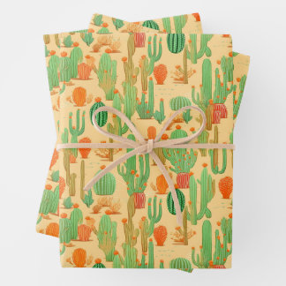 Western Desert Cactus Floral Bloom Pattern Wrapping Paper Sheet